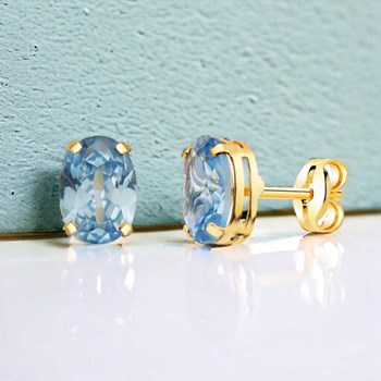 Boucles d'Oreilles Or 18 Carats 750/000 - Zirconiums Topaze Bleue-1289