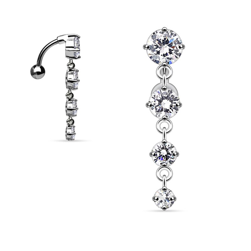 Piercing nombril pendentif inversé avec 4 brillants blancs