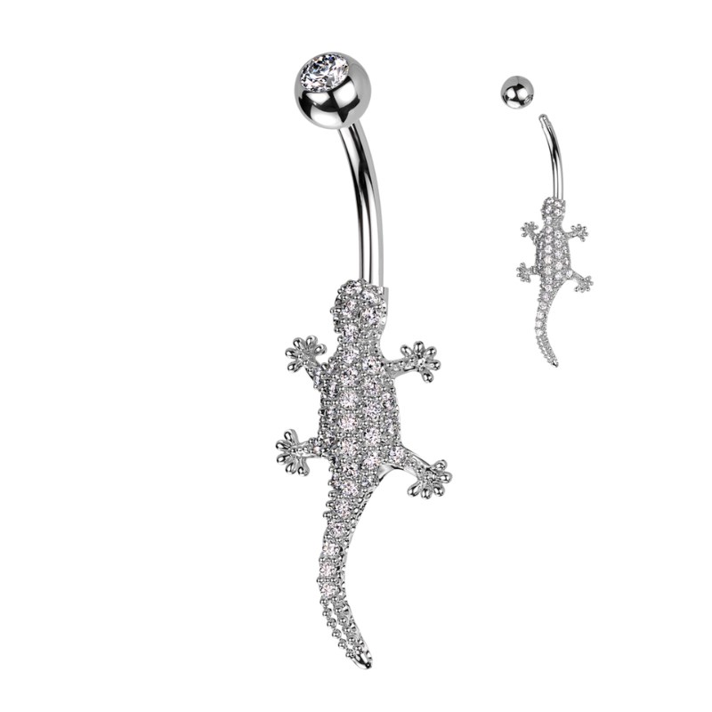 Piercing nombril pendentif lézard avec brillants