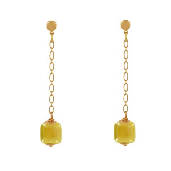 Boucles d'Oreilles Chainette Laiton Doré et Cube en Céramique