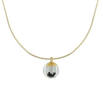Collier Laiton Bulle et Billes Pâte de Verre Cristal - Noir