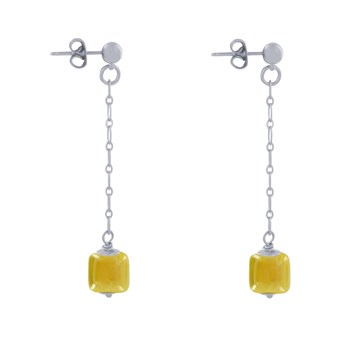 Boucles d'Oreilles Chainette Laiton Argenté et Cube en Céramique