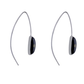 Boucles d'Oreilles Argent 925 Rayées Noir et Argent