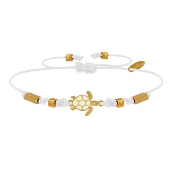 Bracelet Tortue Émaillé Blanche Laiton Doré - Blanc