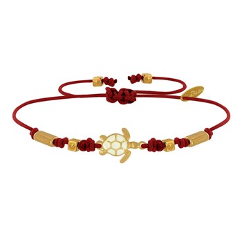 Bracelet Tortue Émaillé Blanche Laiton Doré - Rouge