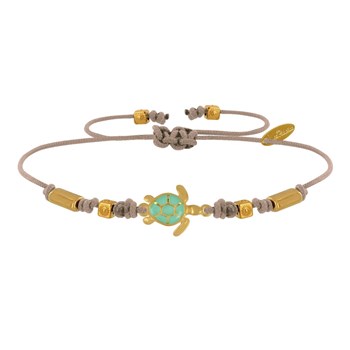 Bracelet Tortue Émaillé Turquoise Laiton Doré - Beige