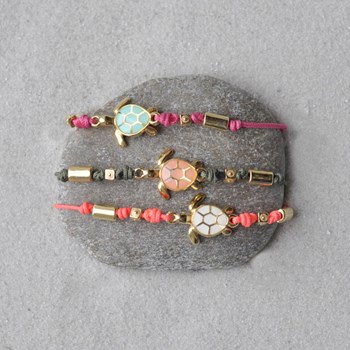Bracelet Tortue Émaillé Blanche Laiton Doré - Vert Foncé