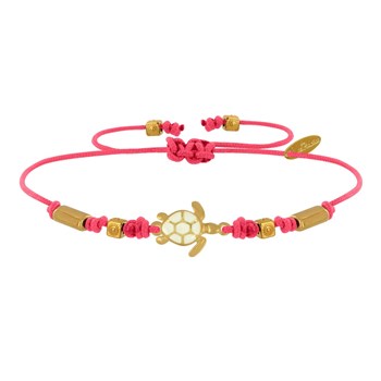 Bracelet Tortue Émaillé Blanche Laiton Doré - Fuchsia