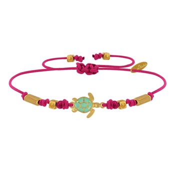 Bracelet Tortue Émaillé Turquoise Laiton Doré - Fuchsia