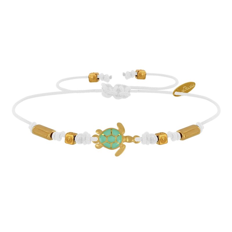 Bracelet Tortue Émaillé Turquoise Laiton Doré - Blanc
