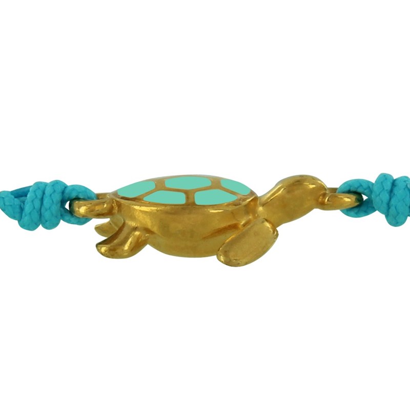 Bracelet Tortue Émaillé Turquoise Laiton Doré - Blanc - vue 3