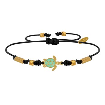 Bracelet Tortue Émaillé Turquoise Laiton Doré - Noir
