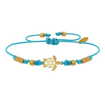 Bracelet Tortue Émaillé Blanche Laiton Doré - Turquoise