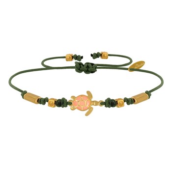 Bracelet Tortue Émaillé Orange Laiton Doré Orange - Vert kaki