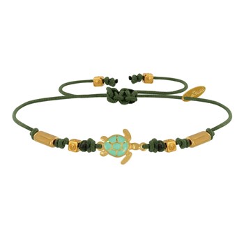 Bracelet Tortue Émaillé Turquoise Laiton Doré - Vert kaki
