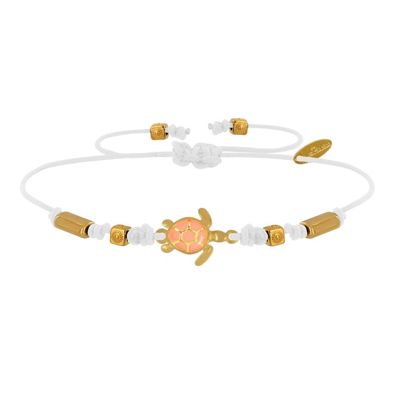 Bracelet Tortue Émaillé Orange Laiton Doré Orange - Blanc