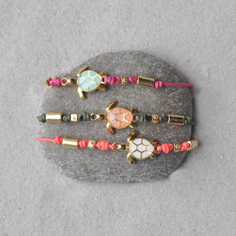 Bracelet Tortue Émaillé Orange Laiton Doré Orange - Blanc - vue 4