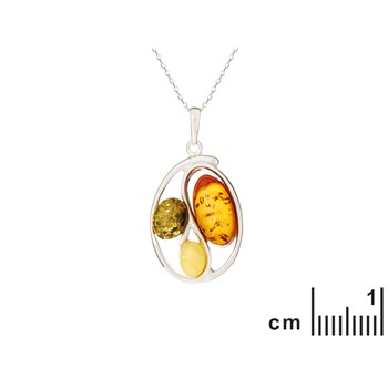 PENDENTIF ARGENT RHODIE 925/1000 AMBRE COGNAC,VERTE,MIEL