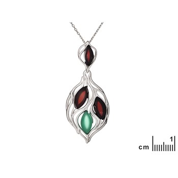 PENDENTIF AGATE NATURELLE TAINTEE VERTE, AMBRE ARGENT