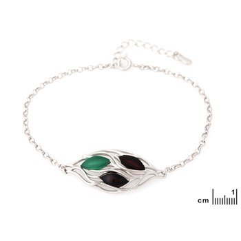 BRACELET AGATE NATURELLE TAINTEE VERTE, AMBRE ARGENT