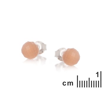 Boucle d'oreille PIERRE DE LUNE ROSE BOULE ARGENT RHODIE
