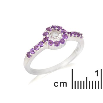 BAGUE CRYSTAL DE ROCHE, AMETHYSTE ARGENT RHODIE 925/1000
