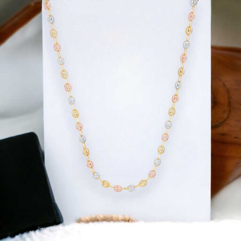 Collier 3 Ors - Tricolore Jaune Blanc Rose -  Grain de Café 45cm - Femme - vue 2