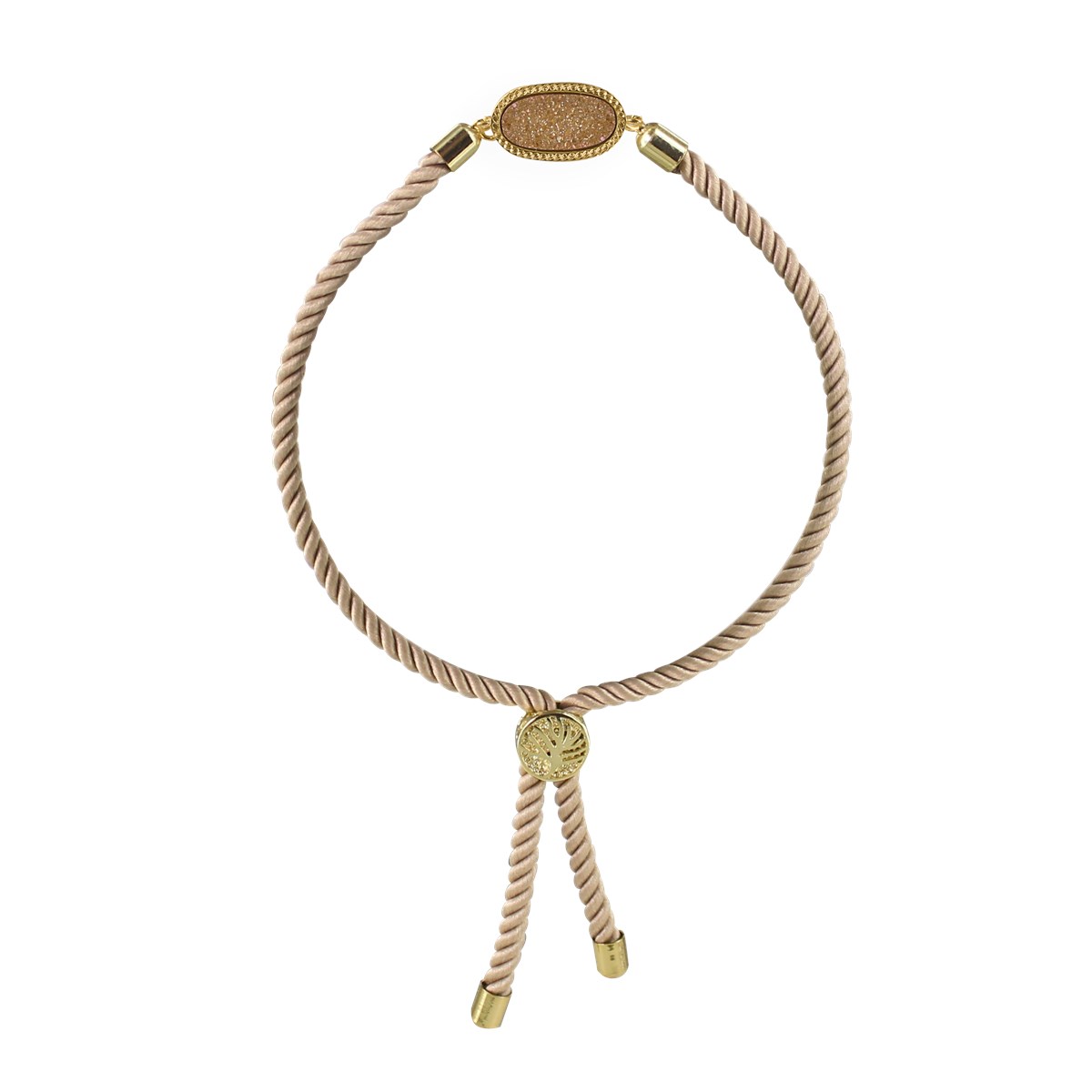 Bracelet cordon fantaisie Beige et acier plaqué jaune