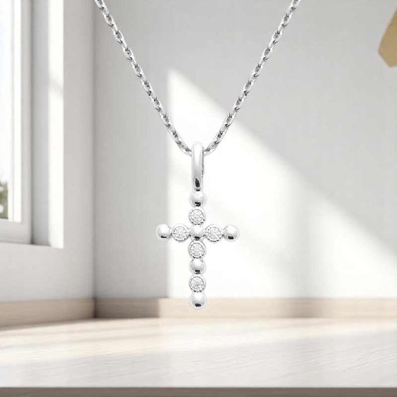 Collier croix oxydes de zirconium Argent 925 Rhodié - vue 3