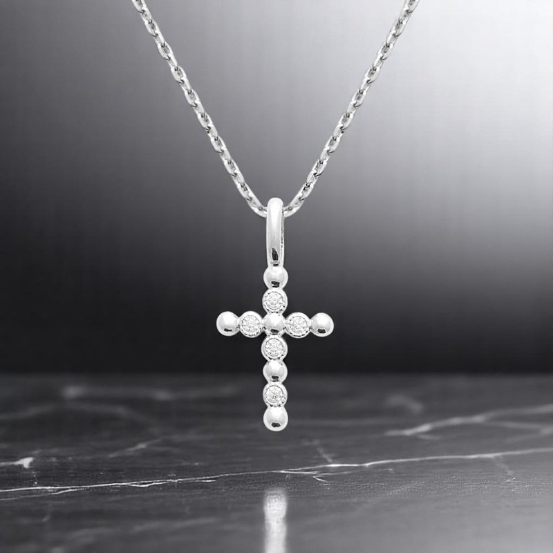 Collier croix oxydes de zirconium Argent 925 Rhodié - vue 4