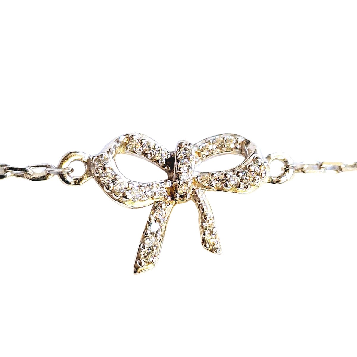 Bracelet femme enfant noeud papillon cz cristal en argent 18cm