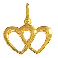 Pendentif coeur double en plaqué or - 1,5cm + chaine