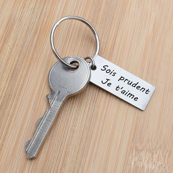 Customizable key ring rectangular plate Customized laser engraving Stainless steel 2 lines message gift text birthday party identity first name