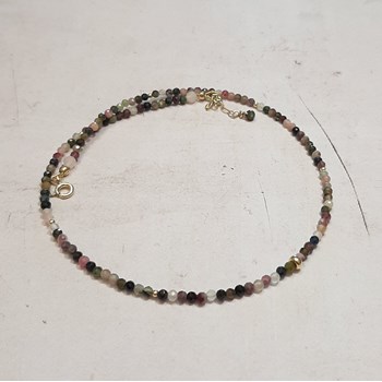 Collier Tourmaline Multicolore et Argent 925 Doré