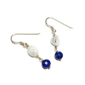 Boucles d'oreilles Pierre de Lune et Lapis-Lazuli Argent 925 Doré