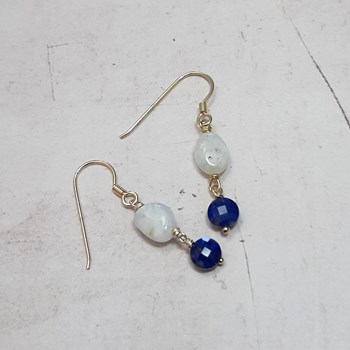 Boucles d'oreilles Pierre de Lune et Lapis-Lazuli Argent 925 Doré