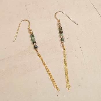 Boucles d'Oreilles Bohèmes en Turquoise Verte et Argent 925 Doré