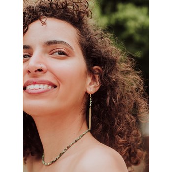 Boucles d'Oreilles Bohèmes en Turquoise Verte et Argent 925 Doré