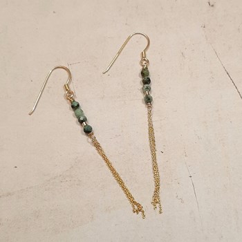 Boucles d'Oreilles Bohèmes en Turquoise Verte et Argent 925 Doré