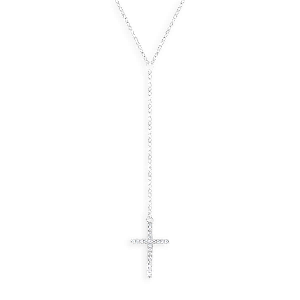 Collier croix en argent 925 rhodié avec oxydes de zirconium