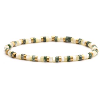 Bracelet Perles Heishi  Jaspe Vert Jaune Blanc 4mm