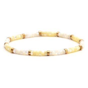 Bracelet Perles Heishi  Jaspe Jaune Blanc 4mm