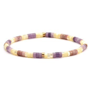Bracelet Perles Heishi  Jaspe Jaune Améthyste 4mm
