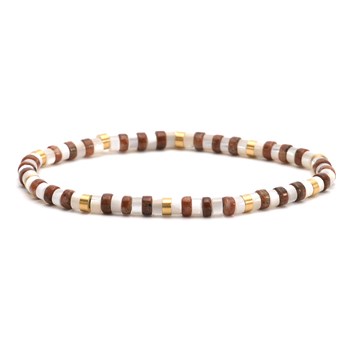 Bracelet Perles Heishi  Turquoise Blanche oeil De Tigre 4mm