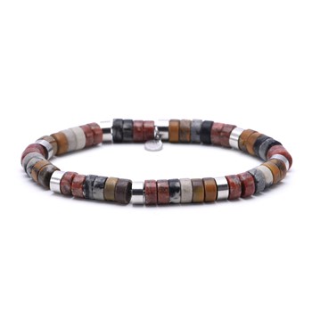 Bracelet Acier Perles Heishi 6mm Pierre Webstone Jaspe Sésame Rouge Bamboo