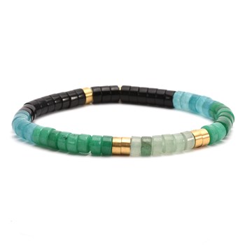 Bracelet Perles Heishi  Jaspe Vert Agate Noir
