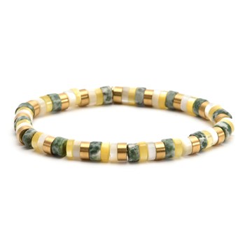 Bracelet Perles Heishi  Jaspe Vert Jaune Blanc