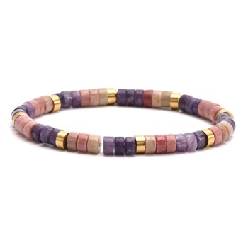 Bracelet Perles Heishi  Jaspe Rose Améthyste