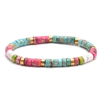Bracelet Perles Heishi  Turquoise Blanche Bleu Jaspe Rose