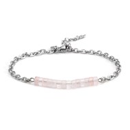 Bracelet Chaine Acier Perles Heishi 4mm Quartz Rose-Medium-18cm